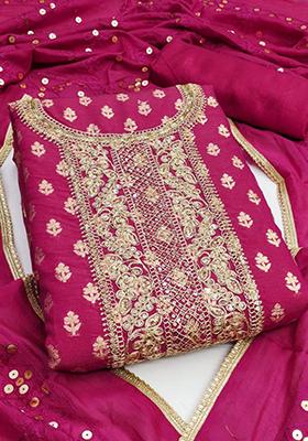 Red Solid Chanderi Dress Material