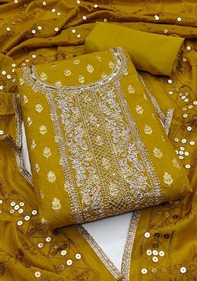 Mustard Yellow Solid Chanderi Dress Material