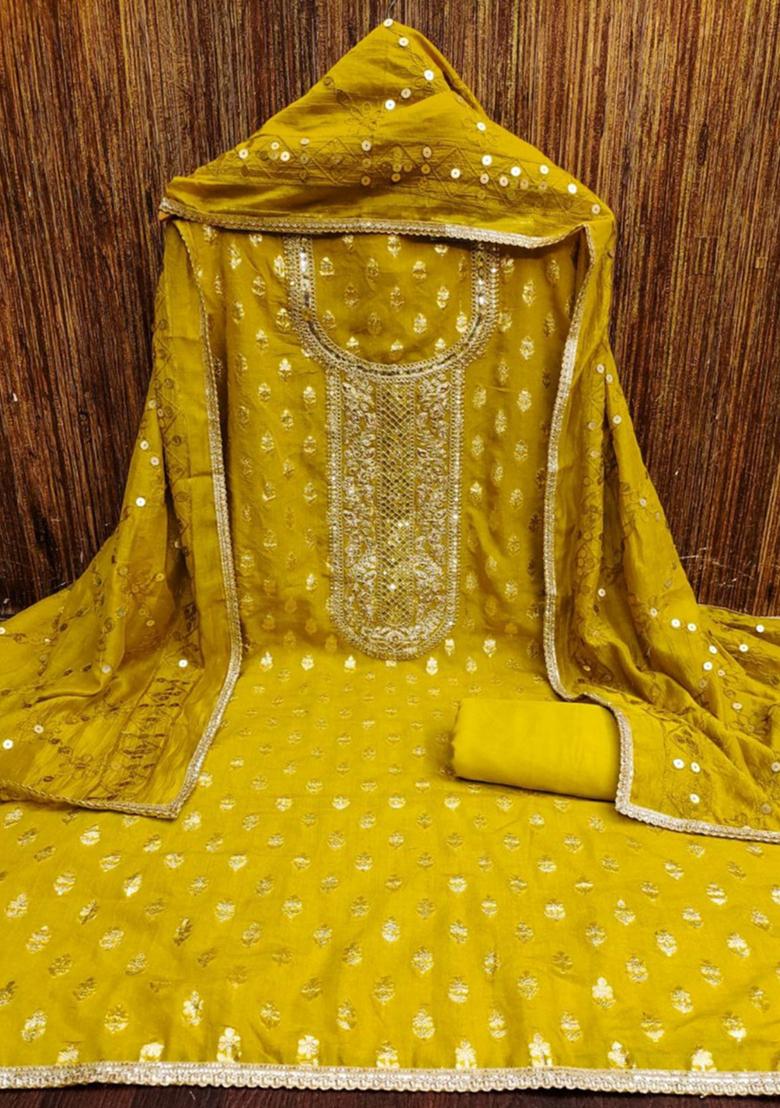 Mustard Yellow Solid Chanderi Dress Material