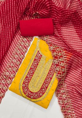 Gold Solid Chanderi Dress Material