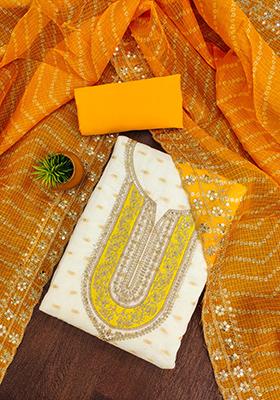 Yellow Solid Chanderi Dress Material