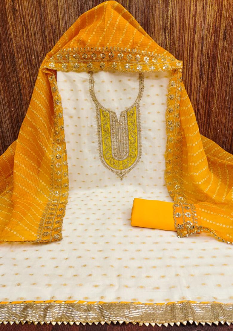 Yellow Solid Chanderi Dress Material