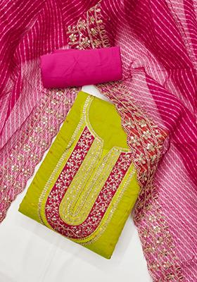 Sea Green Solid Chanderi Dress Material