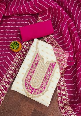 Pink Solid Chanderi Dress Material