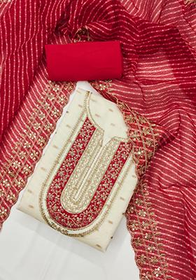 Red Solid Chanderi Dress Material