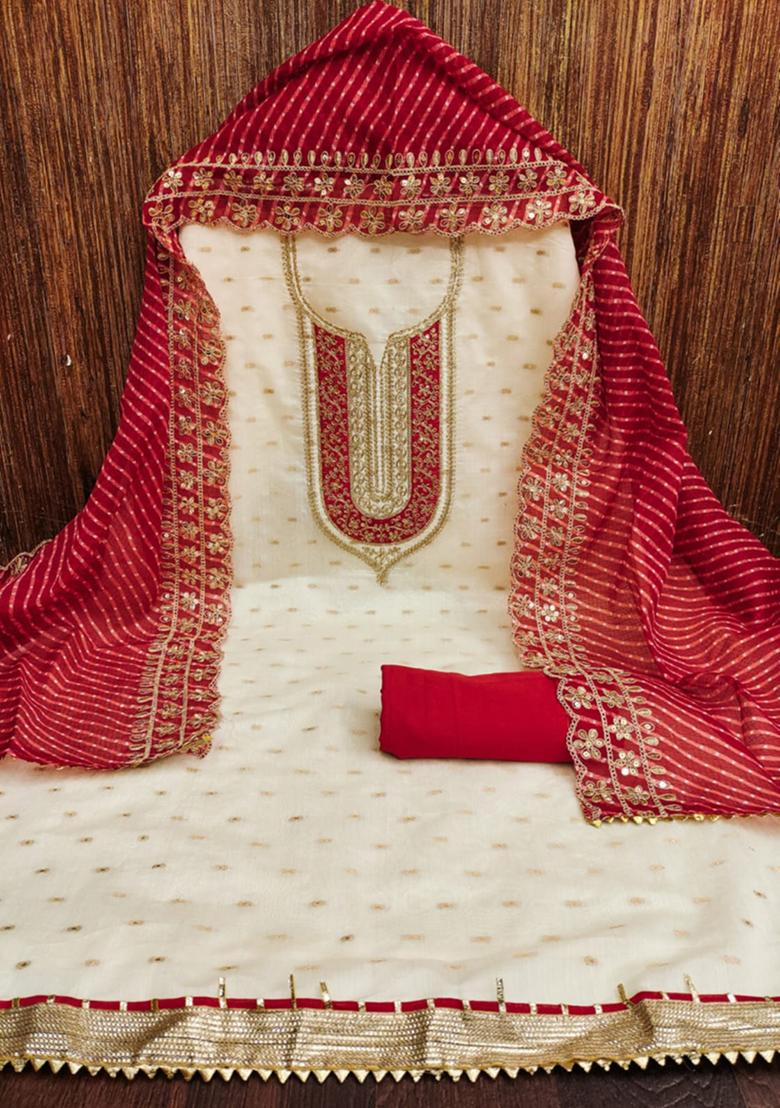 Red Solid Chanderi Dress Material