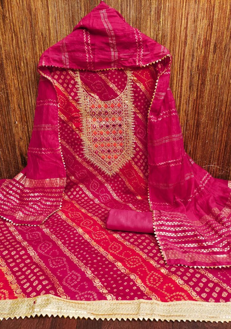 Red Solid Chanderi Dress Material