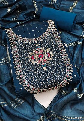 Aqua Blue Solid Chanderi Dress Material