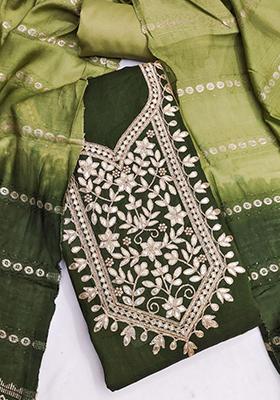 Green Solid Silk Dress Material