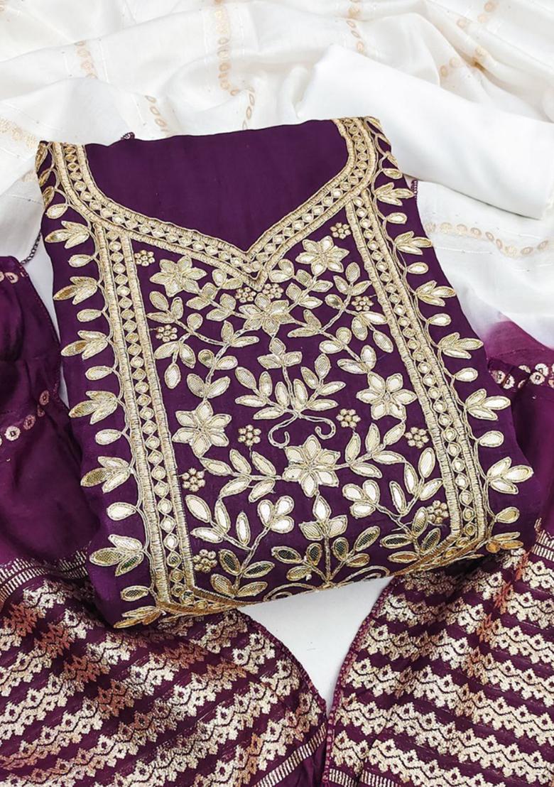 Purple Solid Silk Dress Material