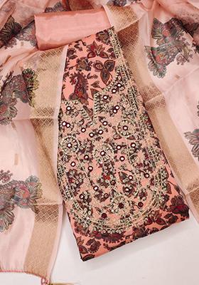 Orange Solid Chanderi Dress Material