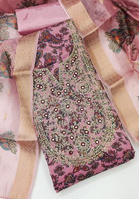 Pink Solid Chanderi Dress Material