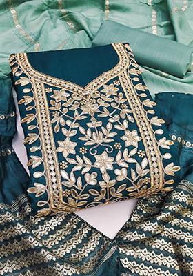 Aqua Blue Solid Silk Dress Material