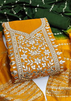 Gold Solid Silk Dress Material