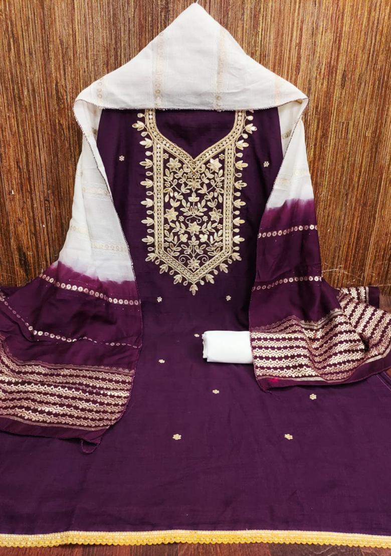 Wine Solid Silk Dress Material