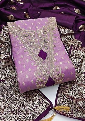 Magenta Solid Jacquard Dress Material