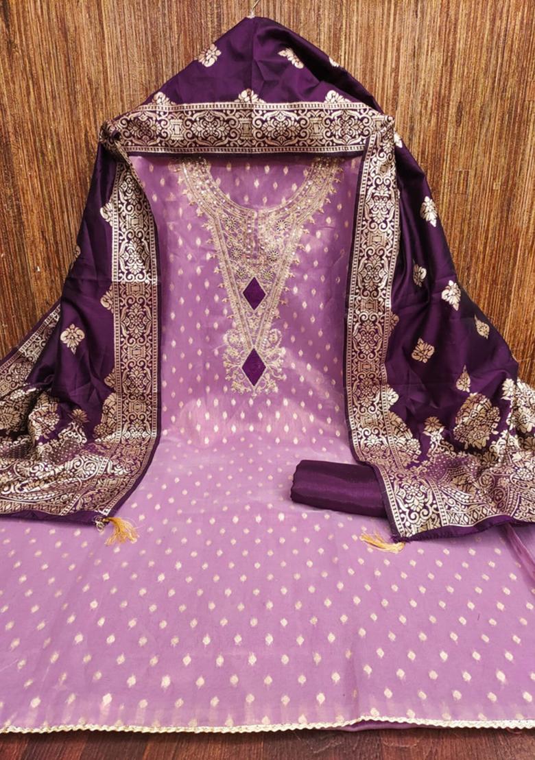 Magenta Solid Jacquard Dress Material