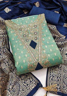 Multicolor Solid Jacquard Dress Material