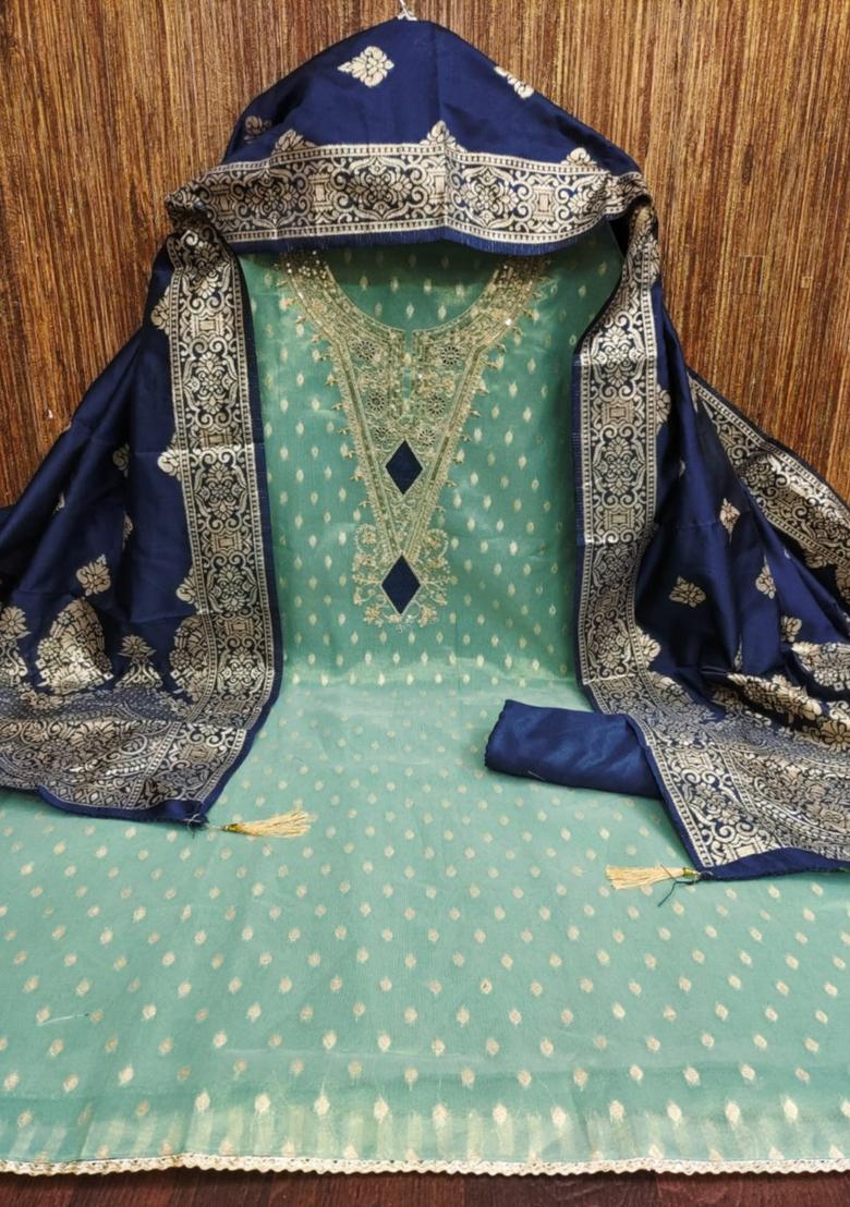 Multicolor Solid Jacquard Dress Material