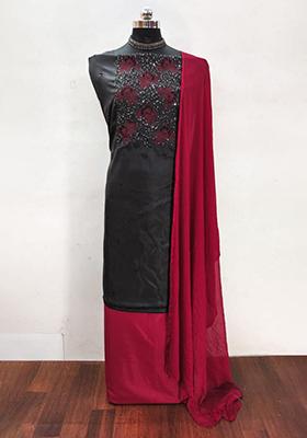 Black Solid Silk Dress Material