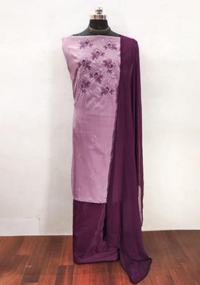 Purple Solid Silk Dress Material