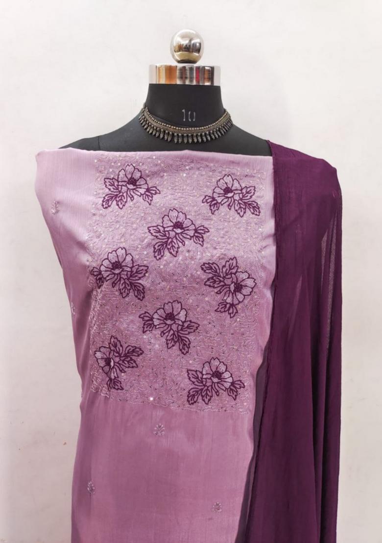 Purple Solid Silk Dress Material