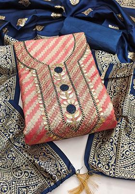 Multicolor Solid Jacquard Dress Material