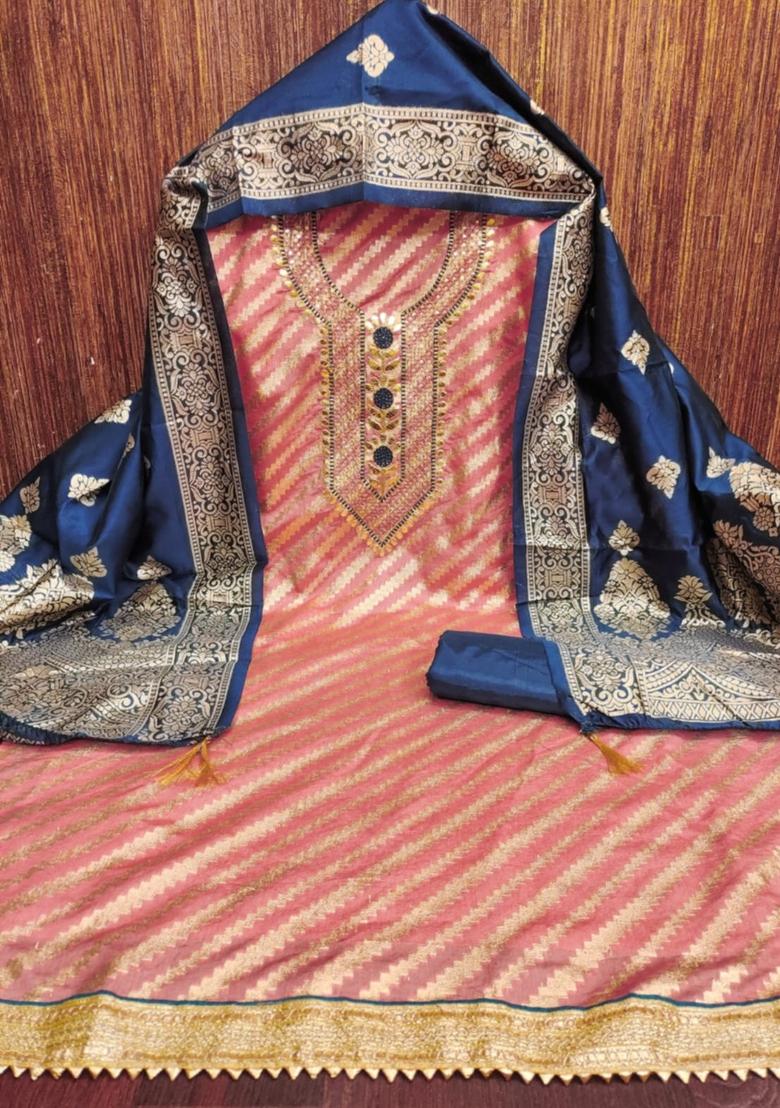 Multicolor Solid Jacquard Dress Material