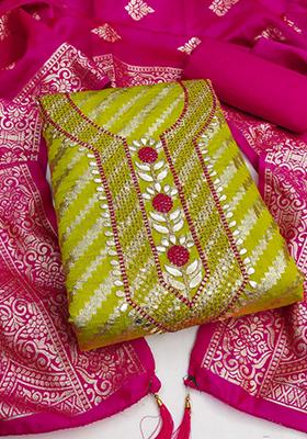 Sea Green Solid Jacquard Dress Material