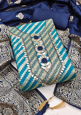 Multicolor Solid Jacquard Dress Material