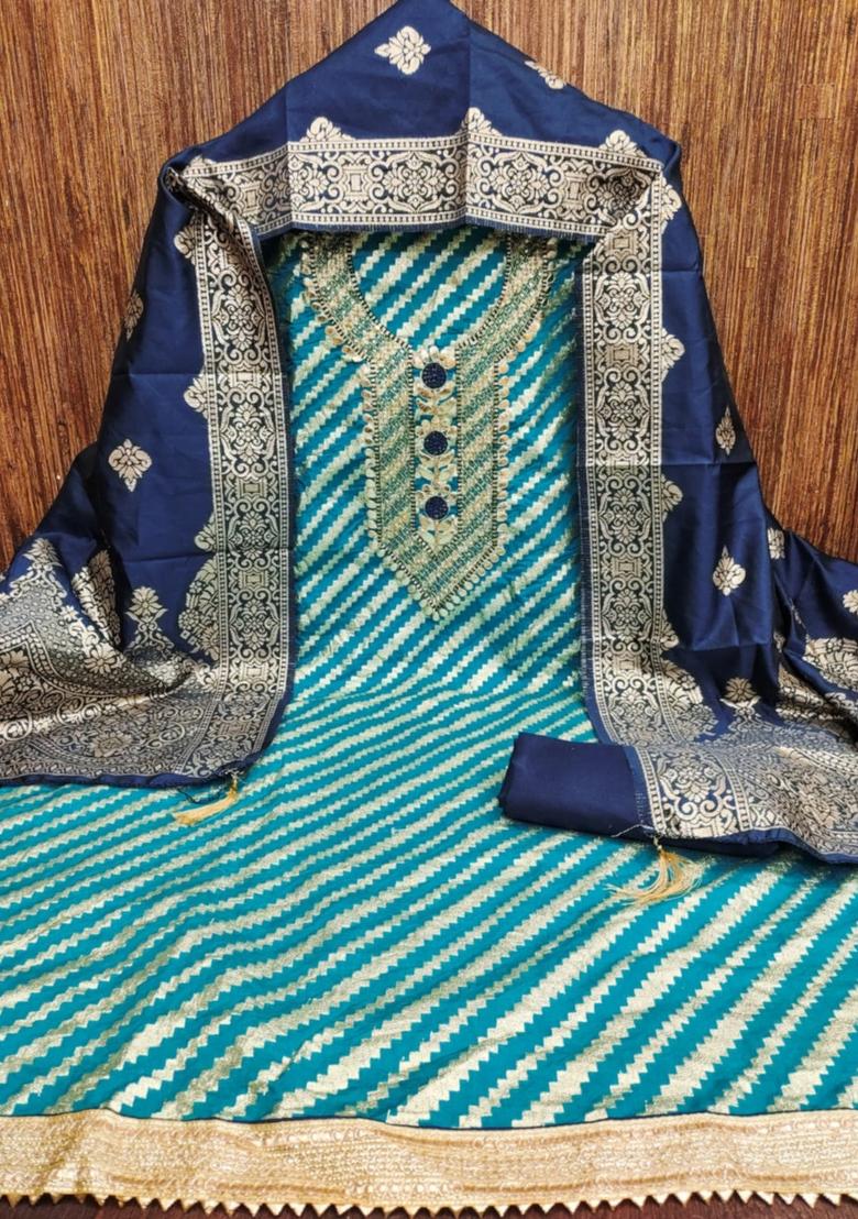 Multicolor Solid Jacquard Dress Material