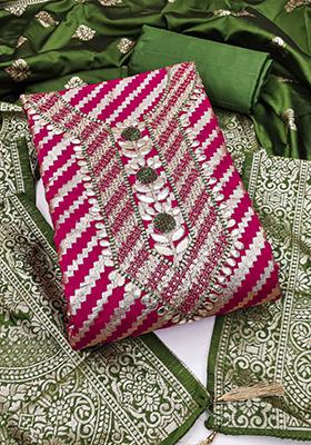 Red Solid Jacquard Dress Material