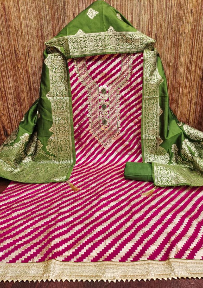 Red Solid Jacquard Dress Material