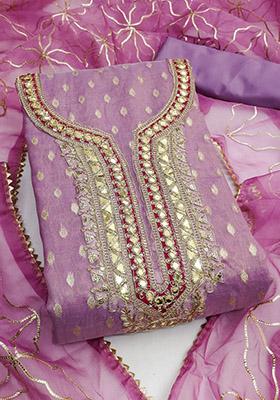 Magenta Solid Organza Dress Material