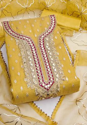 Yellow Solid Organza Dress Material