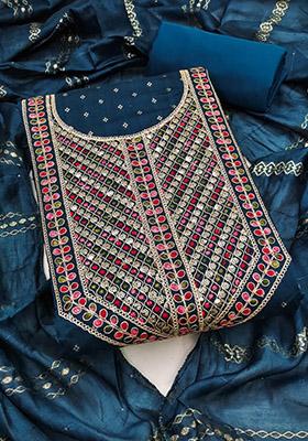 Aqua Blue Solid Chanderi Dress Material