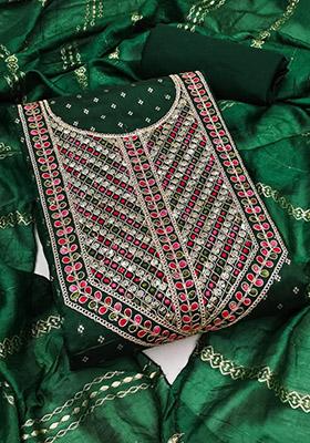 Green Solid Chanderi Dress Material