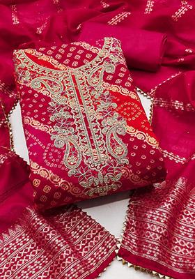 Red Solid Chanderi Dress Material