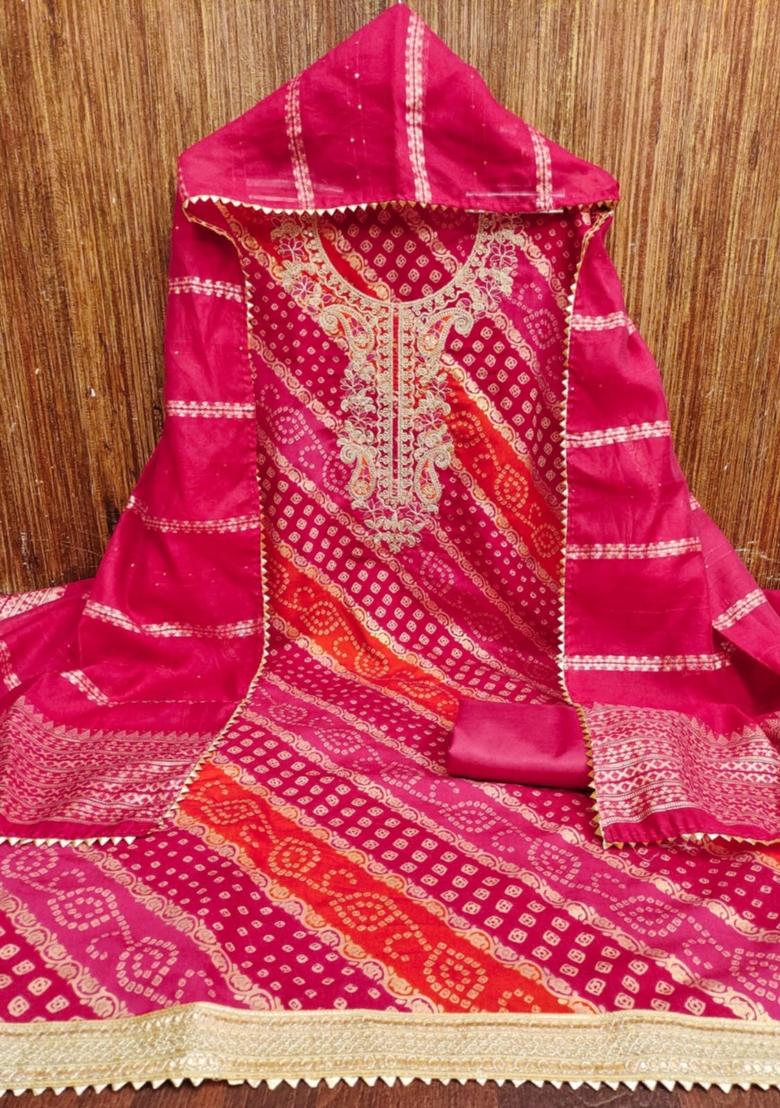 Red Solid Chanderi Dress Material