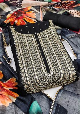 Black Solid Chanderi Dress Material