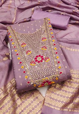 Mauve Solid Chanderi Dress Material