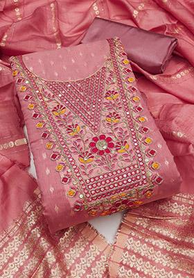 Pink Solid Chanderi Dress Material