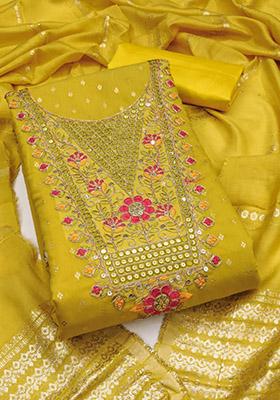 Yellow Solid Chanderi Dress Material