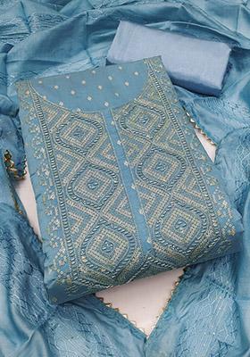 Grey Solid Chanderi Dress Material