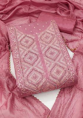 Pink Solid Chanderi Dress Material