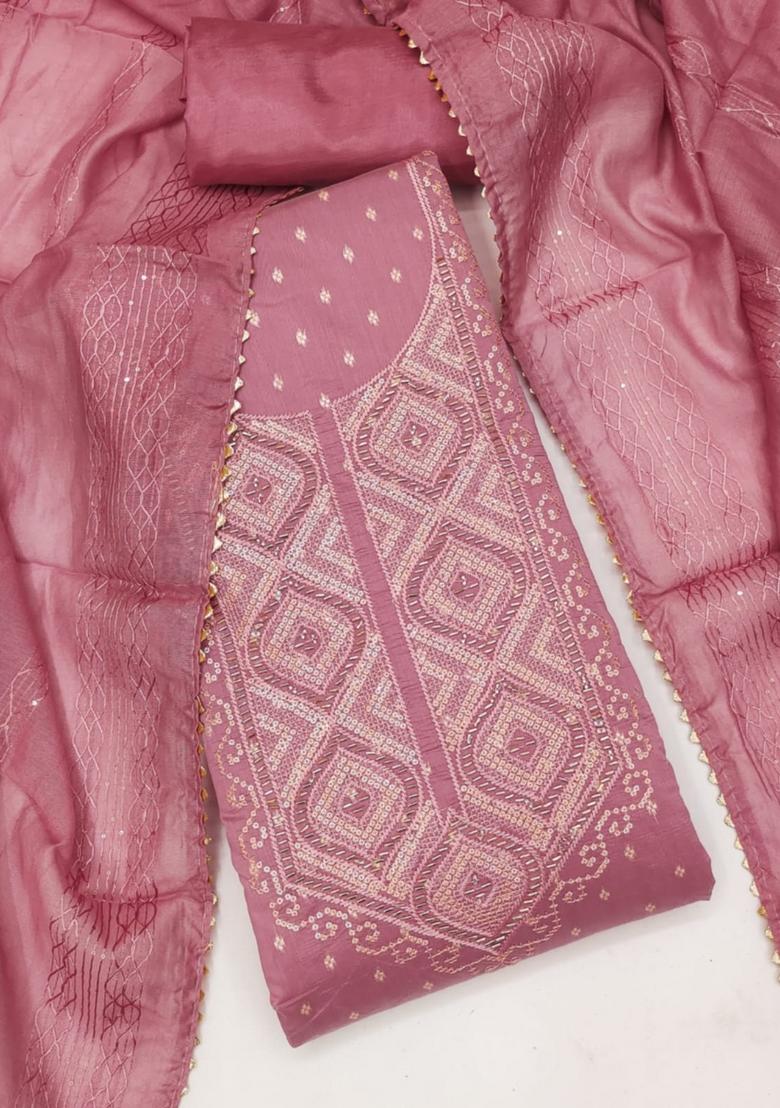 Pink Solid Chanderi Dress Material