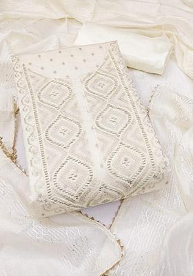 White Solid Chanderi Dress Material