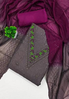 Grey Solid Chanderi Dress Material