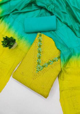 Sea Green Solid Chanderi Dress Material