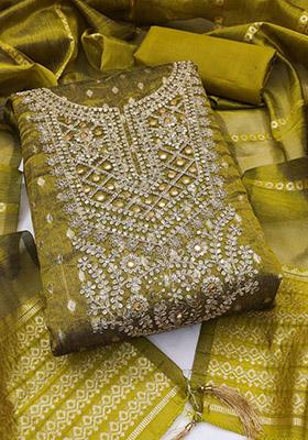 Sea Green Solid Silk Dress Material